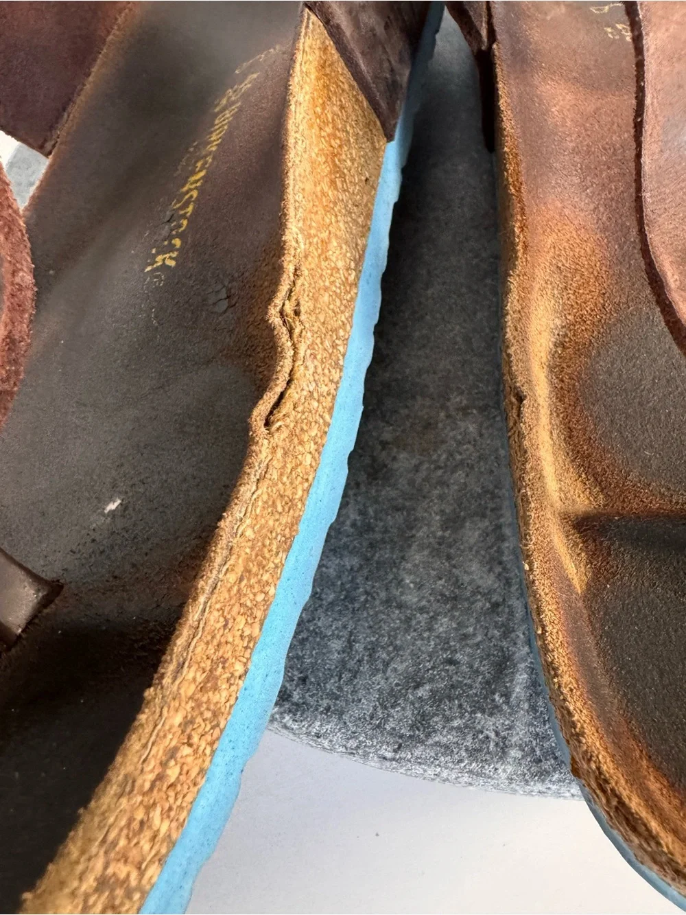 Birkenstocks Gizeh Dark Brown Leather Sandals Blue Soles 45